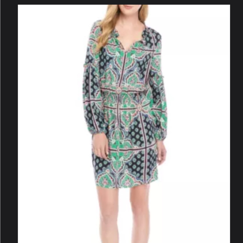Crown & Ivy Green and Blue Long Sleeve Dress